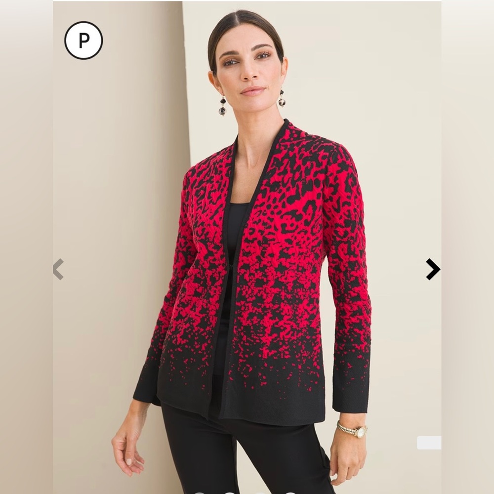 NWT Chico’s Size 4 Blister Knit Open Front Ombré Print Cardigan.